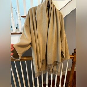 Salvatore Ferragamo Tan Cashmere fringe Shawl